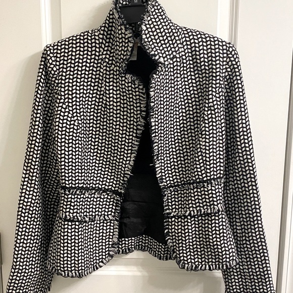 White House Black Market Jackets & Blazers - White House Black Market tweed black and white fringed jacket.